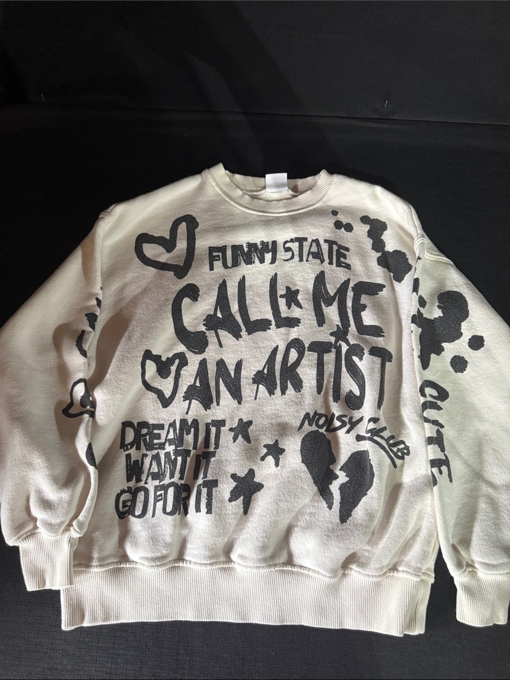Zara Cream Sweatshirt with Black Graphic Text